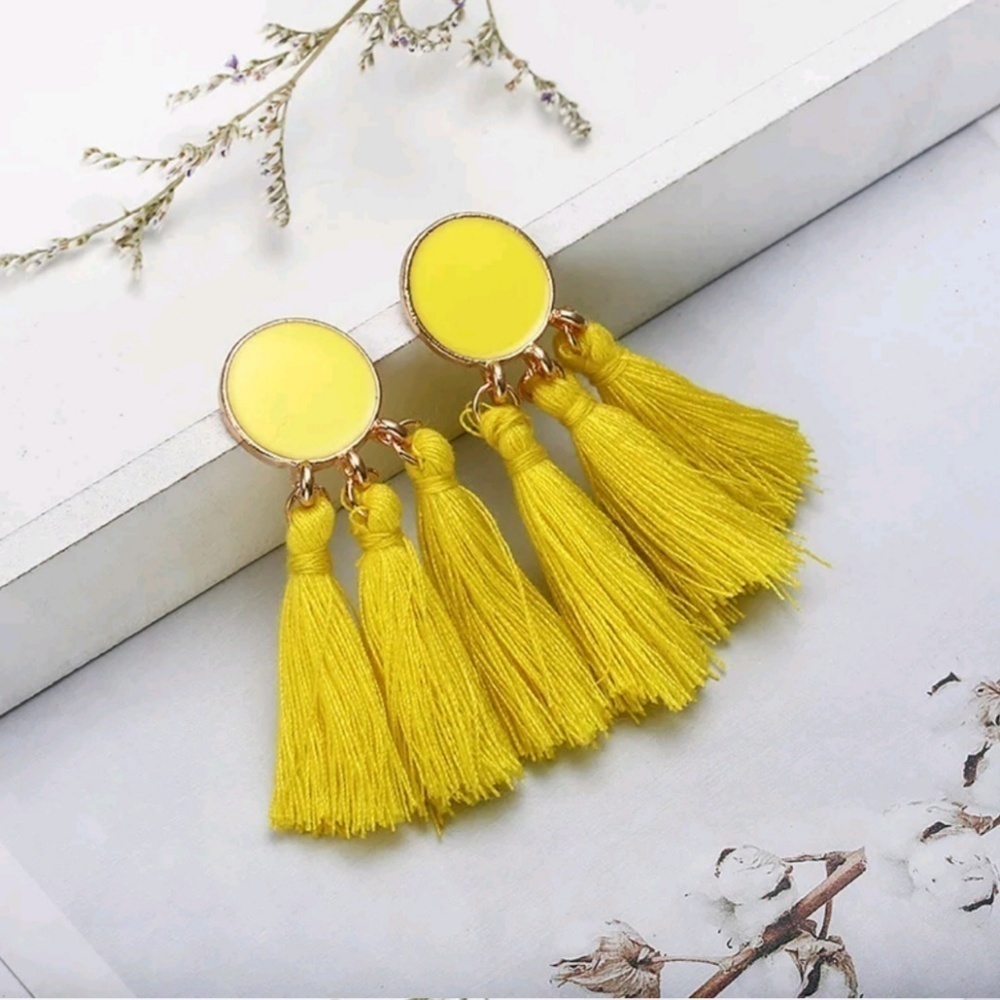 Bohemian Yellow Tassel Fringe Earrings